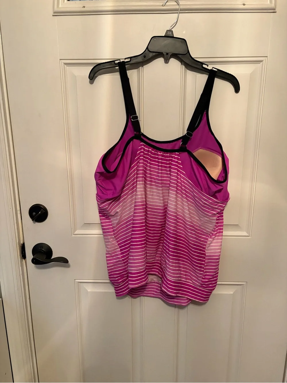 Free Country Pink Ombre Striped Swim Tank with Black Straps